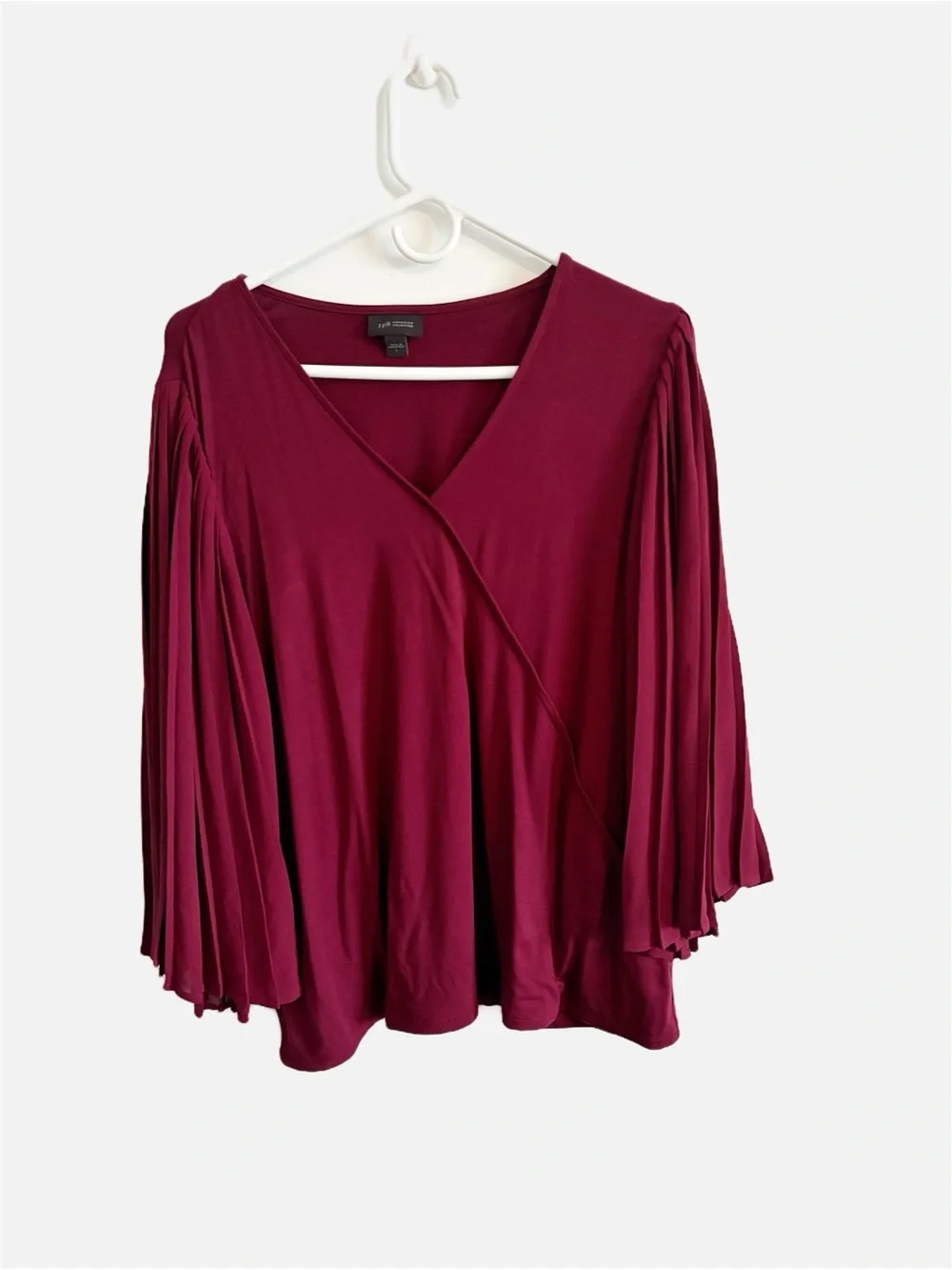 J.Jill Burgundy Pleated Bell Sleeve Blouse - Picture 4 of 6